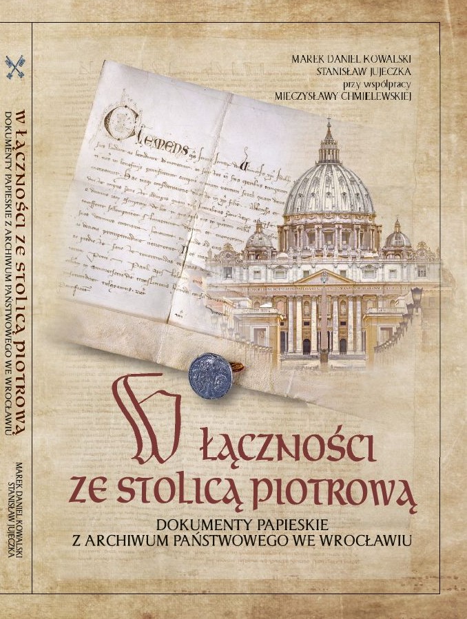 Okładka ksiązki z ilustracją dokumnetu i fragmentu bazyliki św. Piotra