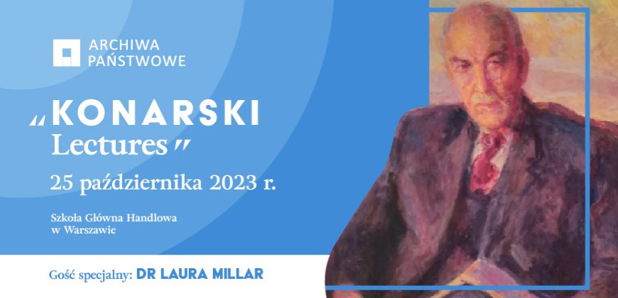 Grafika z tytułem, datą i miejscem wydarzenia. W rogu portret Konarskiego.