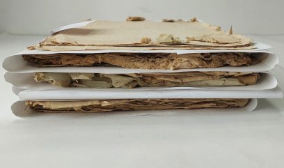 Obwoluty. W obwolutach widoczny zniszczony papier.