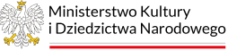 Logo Ministerstwa Kultury i Dziedzictwa Narodowego, przedstawiające białego orła z koroną po lewej stronie i nazwę ministerstwa w języku polskim po prawej stronie. Pod tekstem znajduje się cienkie czerwono-szare podkreślenie.