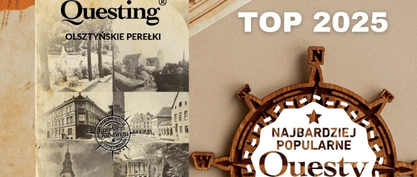 Po lewej stronie znajduje się kolaż starych czarno-białych zdjęć zabytków Olsztyna, obok pogrubionego białego napisu 